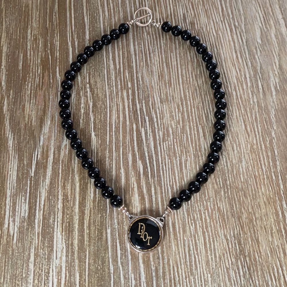 Repurposed Dior Button Pearl Necklace